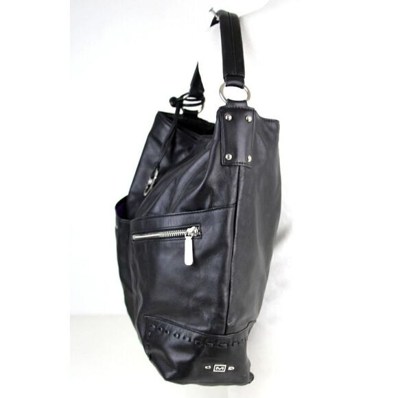 ROOMY Cezar Mizrahi BLACK GENUINE LEATHER SHOULDER BAG HANDBAG TOTE HOBO PURSE - Picture 5 of 16